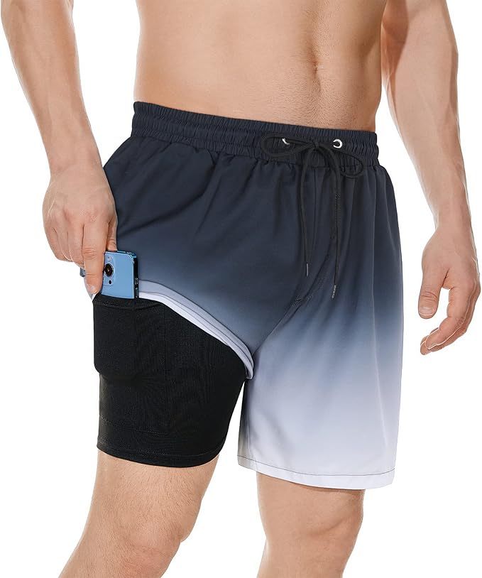 American Trends Men's Swim Trunks Board Shorts Quick Dry Mens Swimming Trunks with Compression Liner
